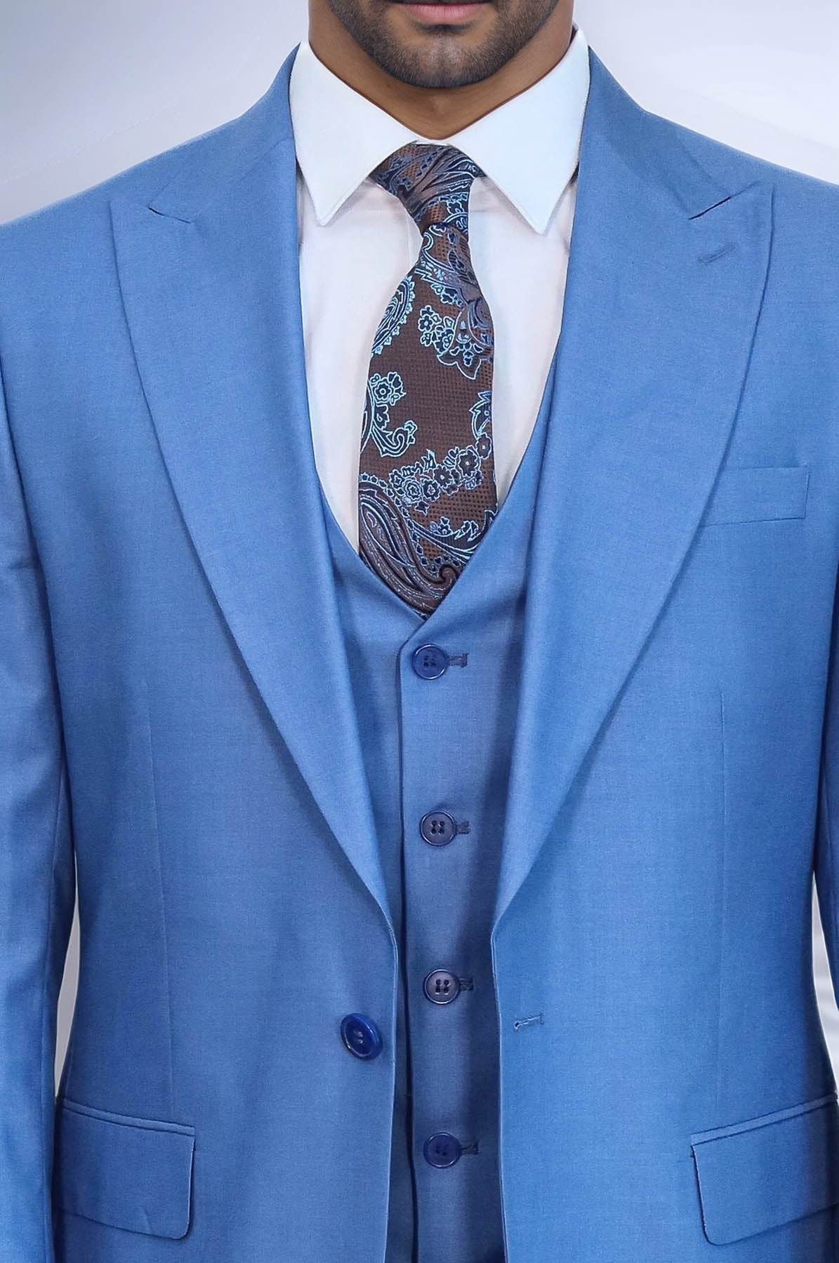 Plain Slim Fit Navy Blue Men Suit - Wessi