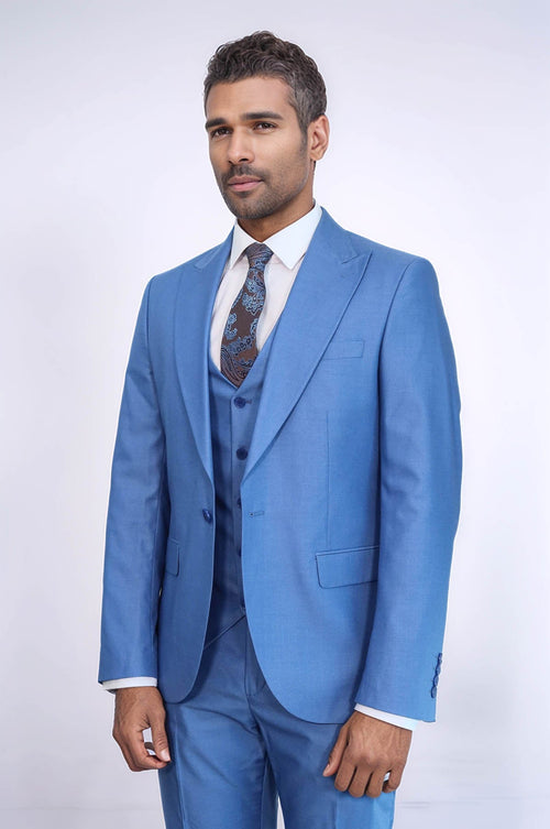Plain Slim Fit Navy Blue Men Suit - Wessi