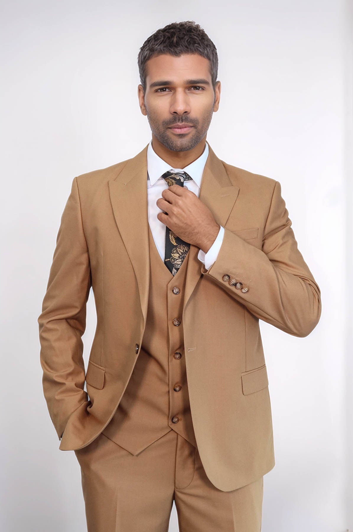 Plain Slim Fit Tan Men Suit - Wessi