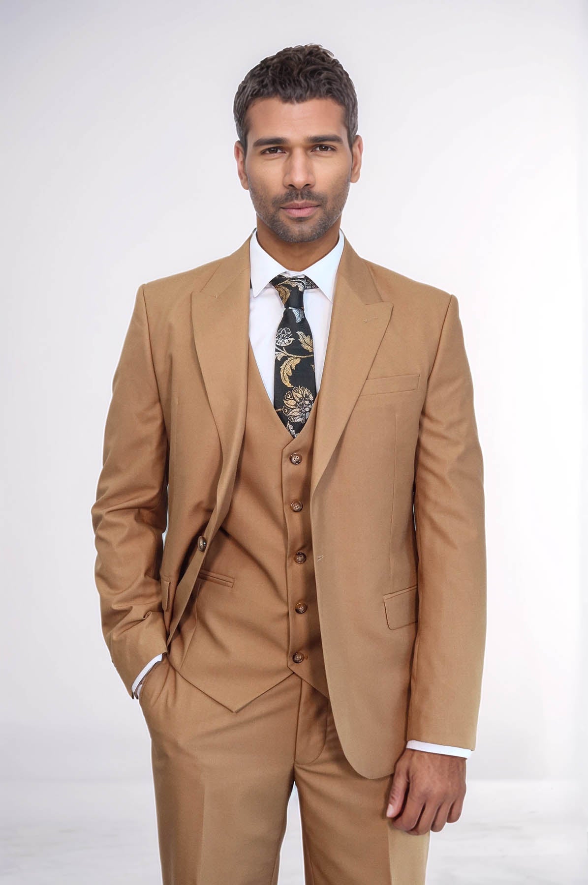 Plain Slim Fit Tan Men Suit - Wessi