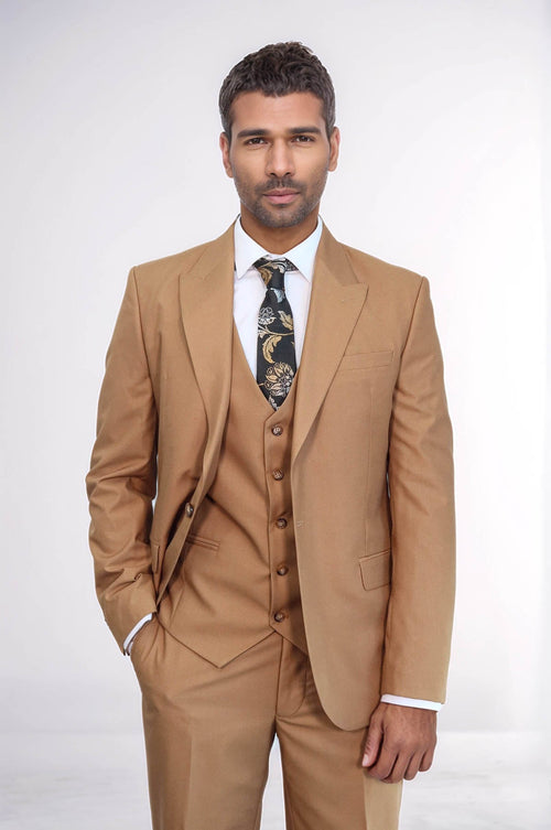 Plain Slim Fit Tan Men Suit - Wessi