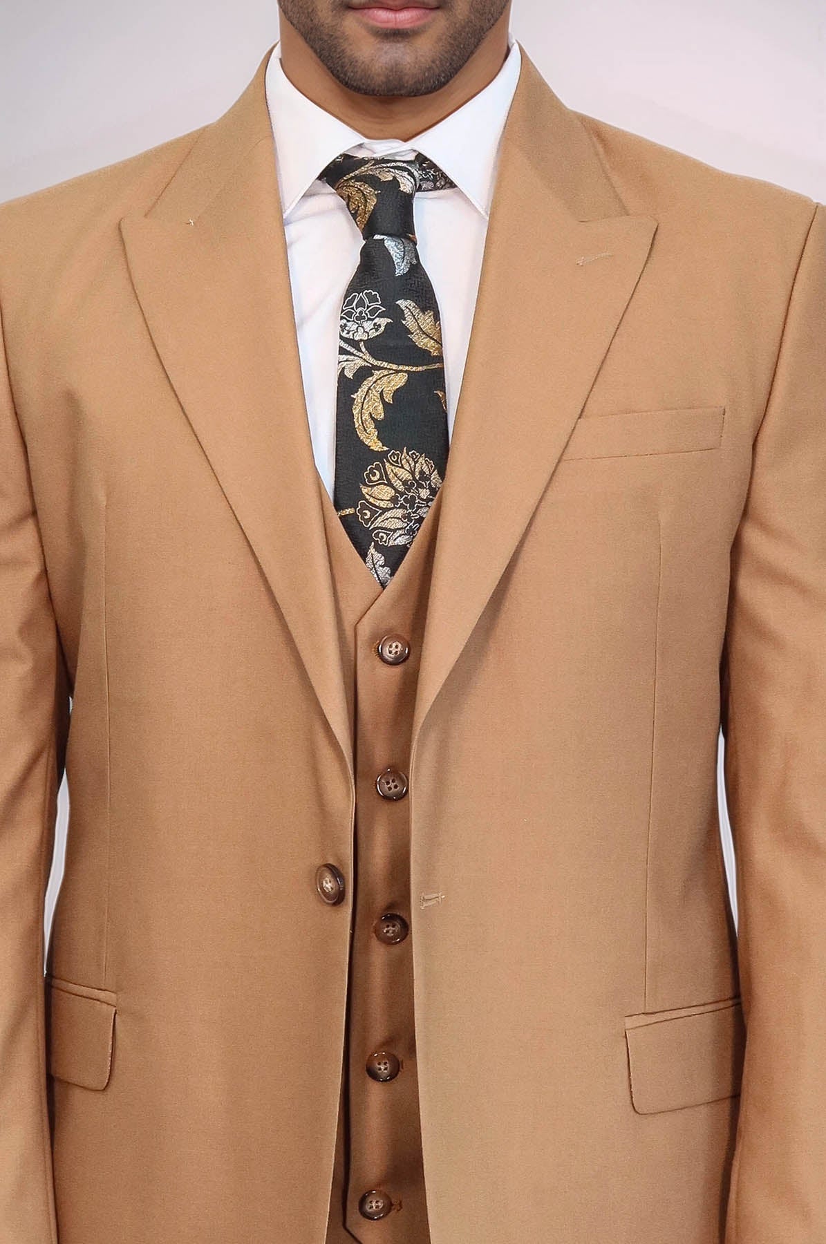 Plain Slim Fit Tan Men Suit - Wessi