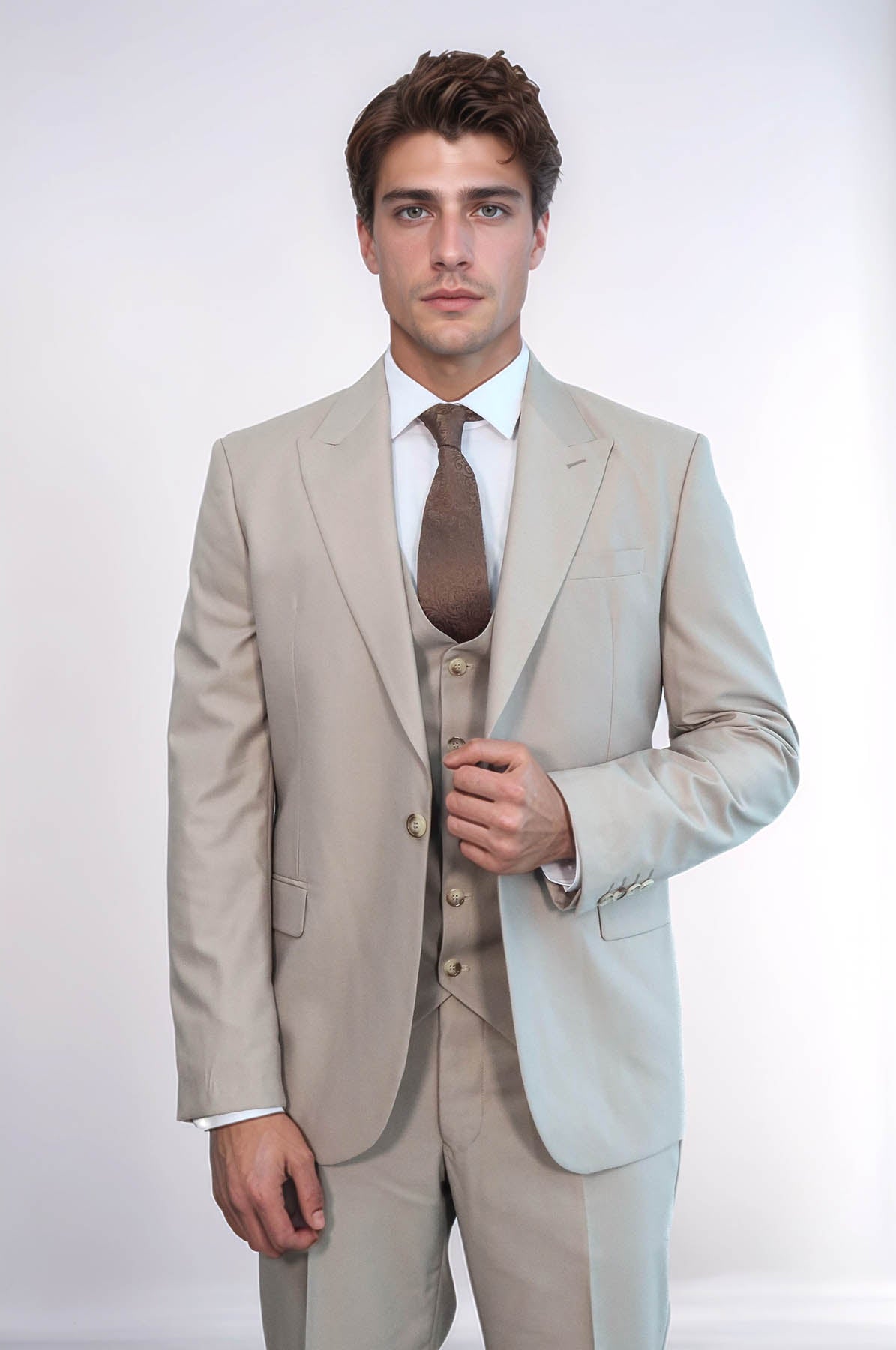 Plain Slim Fit Light Brown Men Suit - Wessi