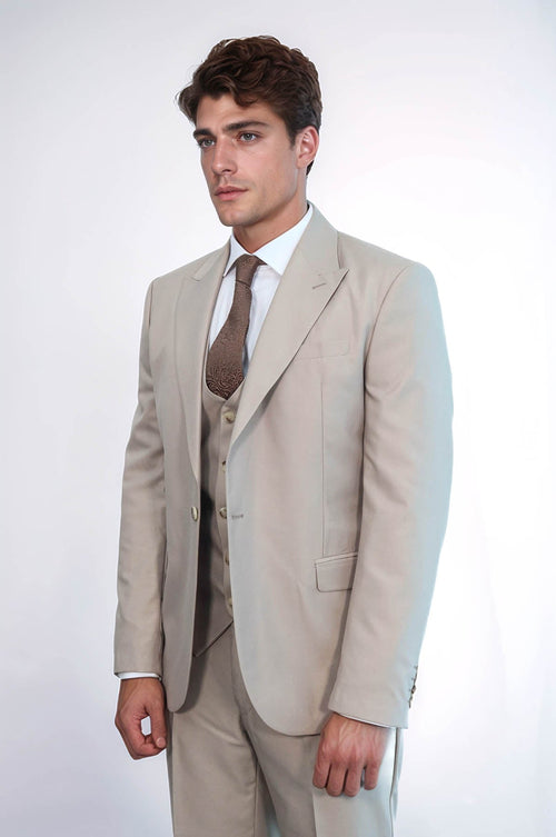 Plain Slim Fit Light Brown Men Suit - Wessi
