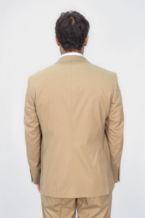 Tan Men's Plain Suit with Vest - Wessi
