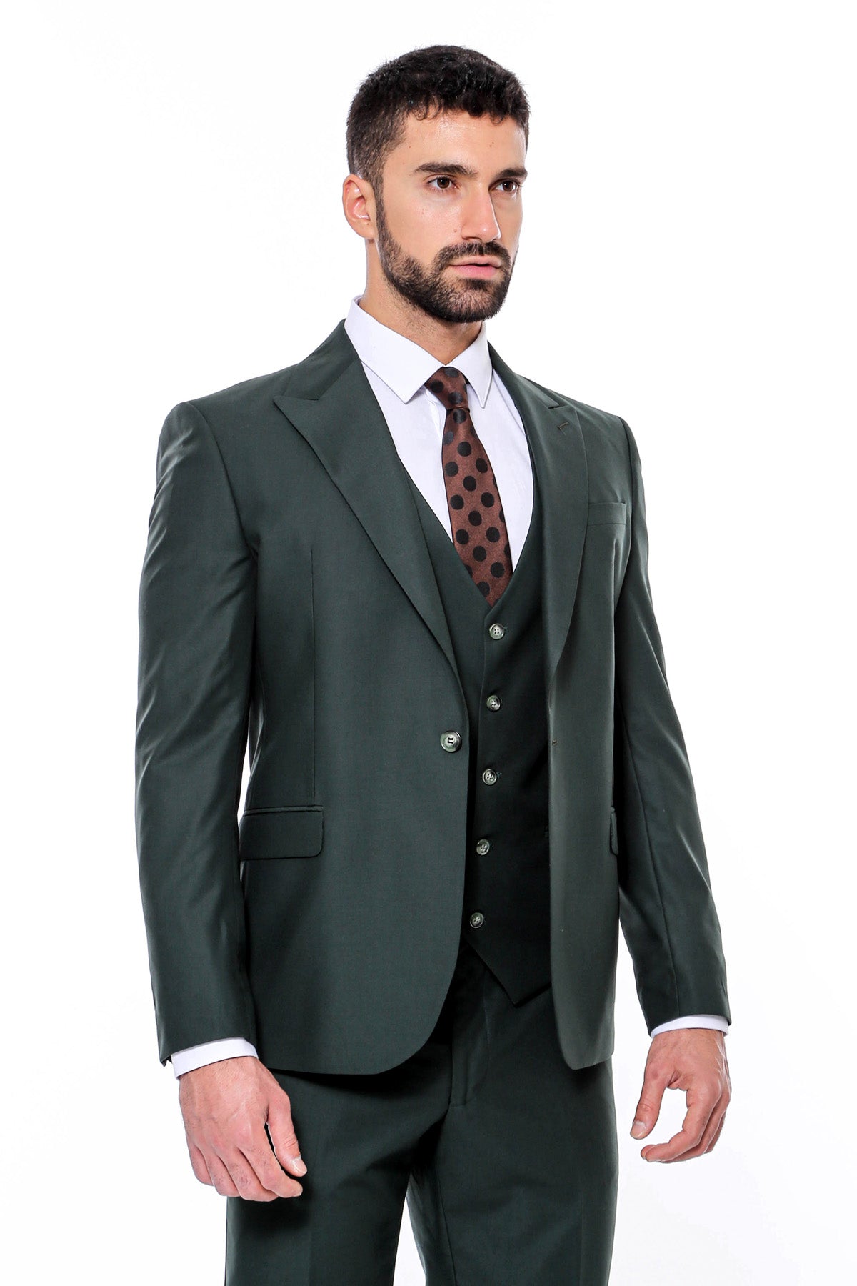 Green Men's Plain Suit with Vest - Wessi