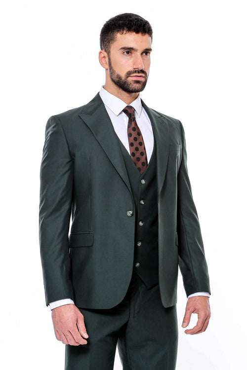 Green Men's Plain Suit with Vest - Wessi