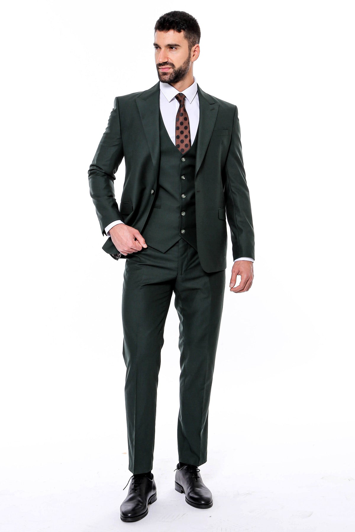 Green Men's Plain Suit with Vest - Wessi