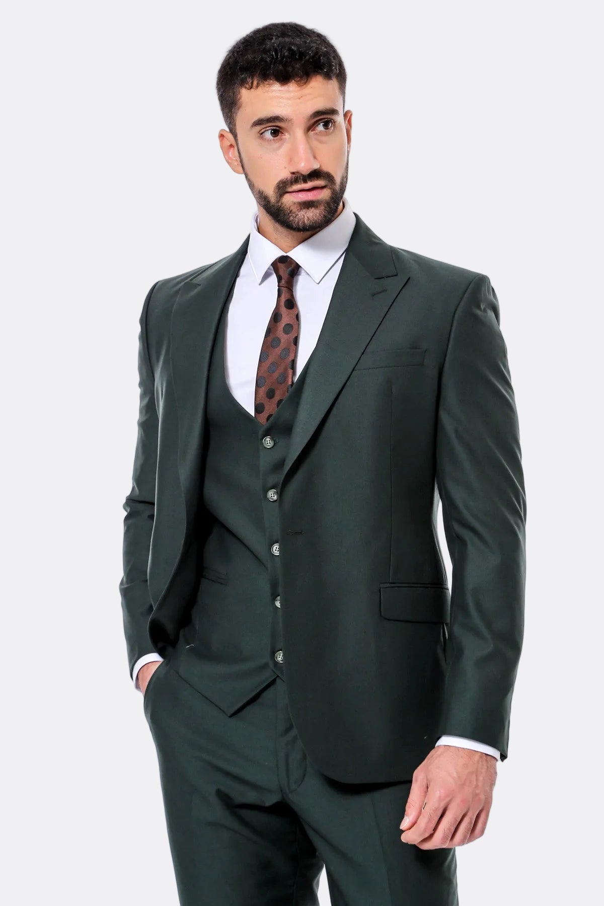 Green Men's Plain Suit with Vest - Wessi