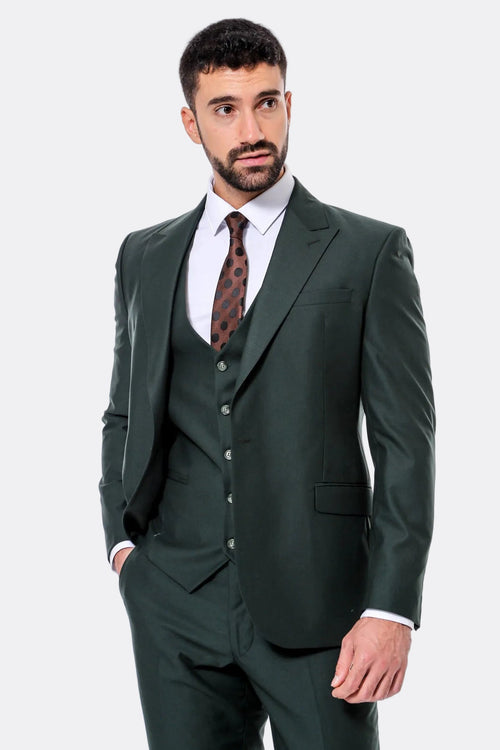 Green Men's Plain Suit with Vest - Wessi