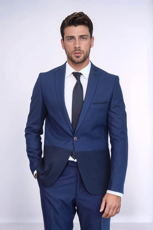Fragmental Navy Blue Men Suit | Wessi