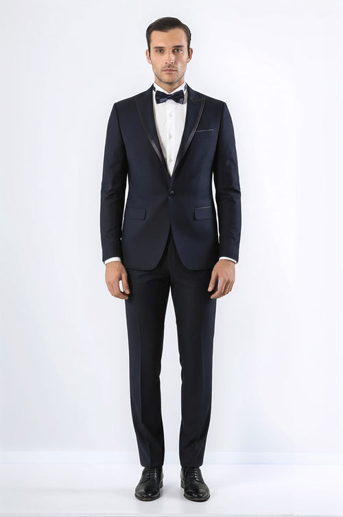 Removable Lapel Men's Blue Tuxedo Suit | Wessi
