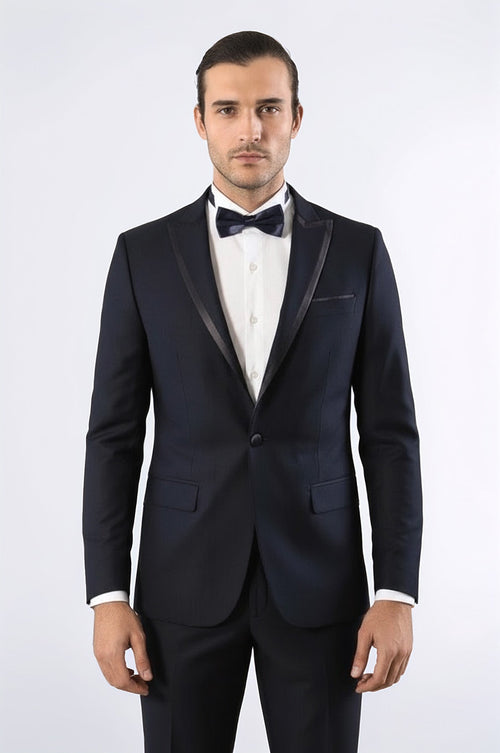 Removable Lapel Men's Blue Tuxedo Suit | Wessi