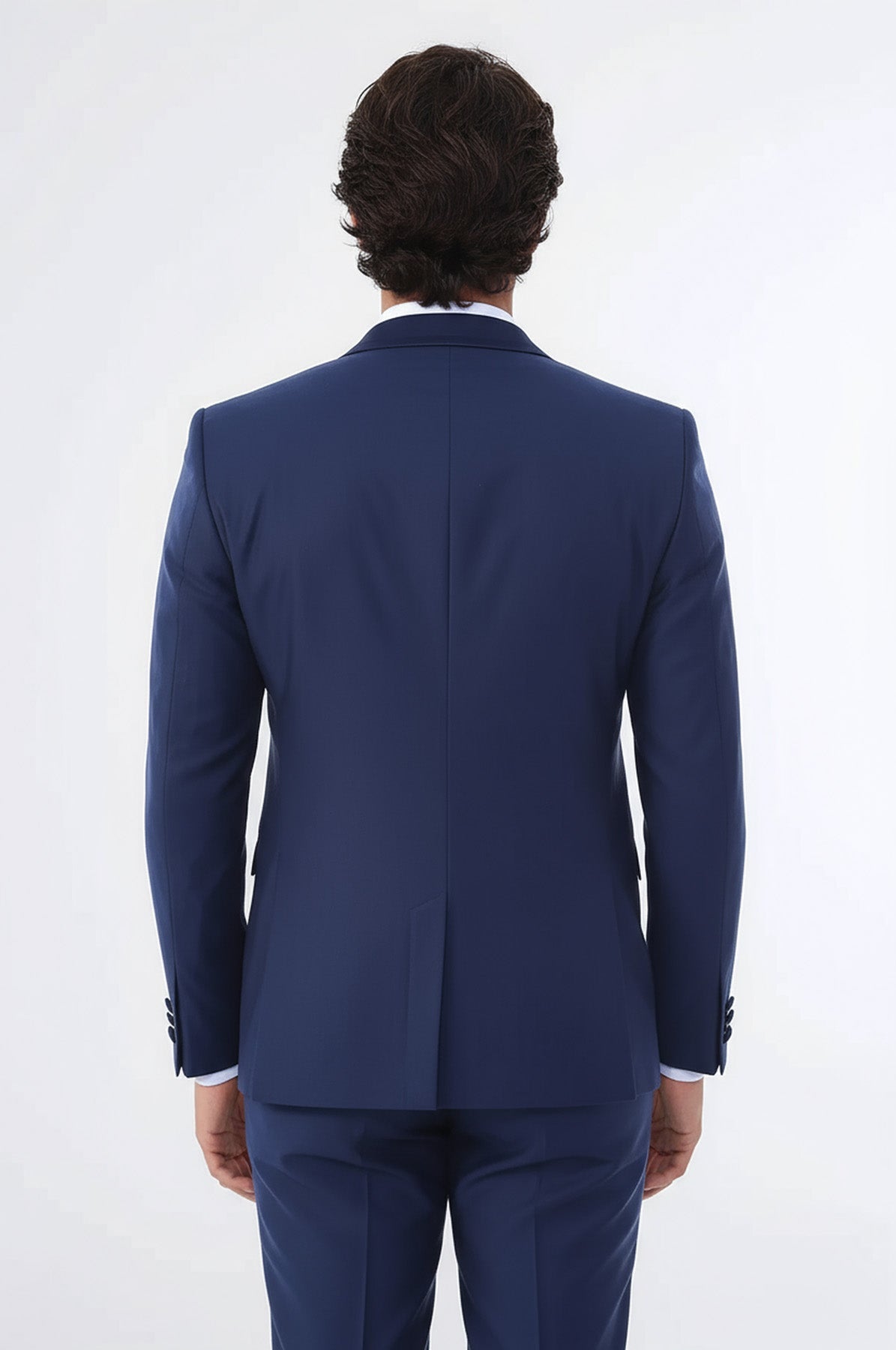 2 Piece Tuxedo Collar Piping Navy Blue Suit-Wessi