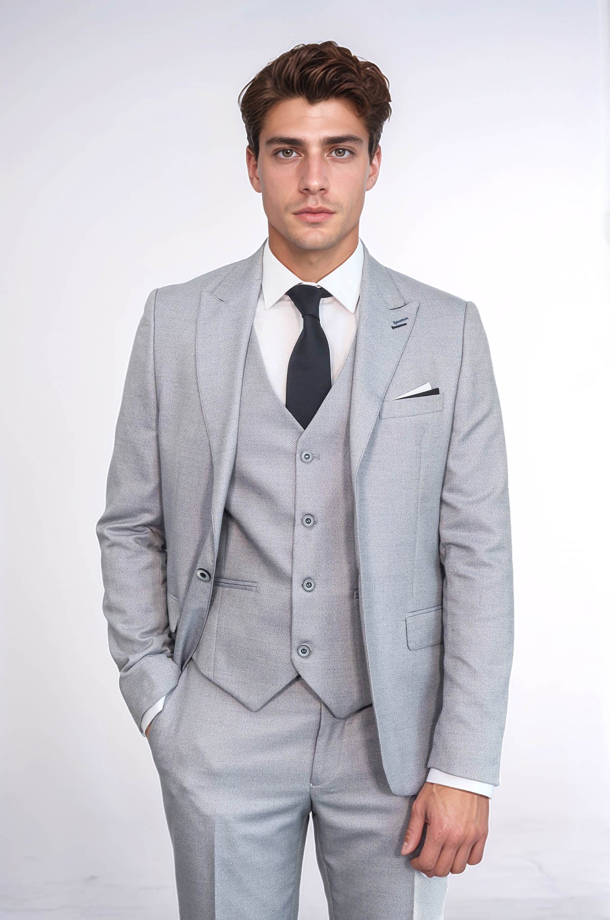 Patterned Light Blue 3 Piece Suit | Wessi