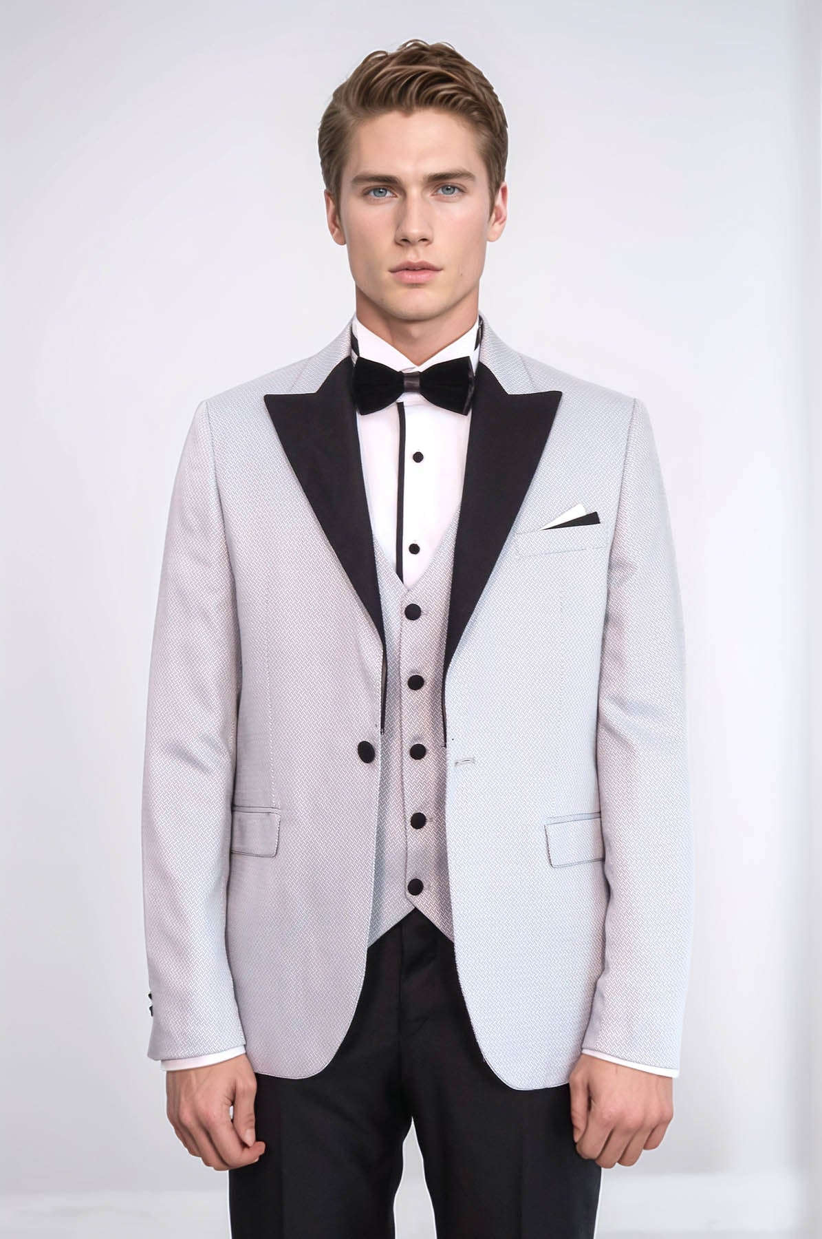 Patterned Removable Lapel Grey Tuxedo | Wessi