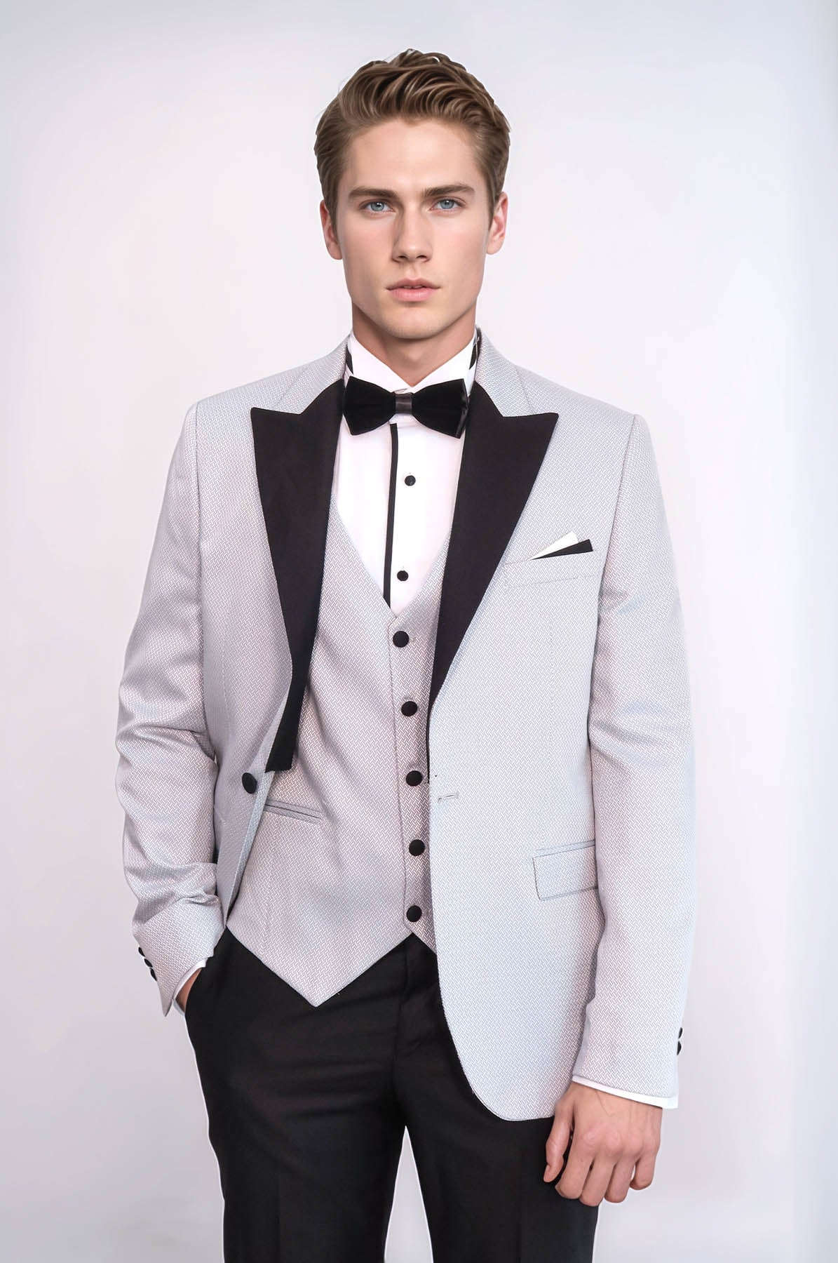 Patterned Removable Lapel Grey Tuxedo | Wessi