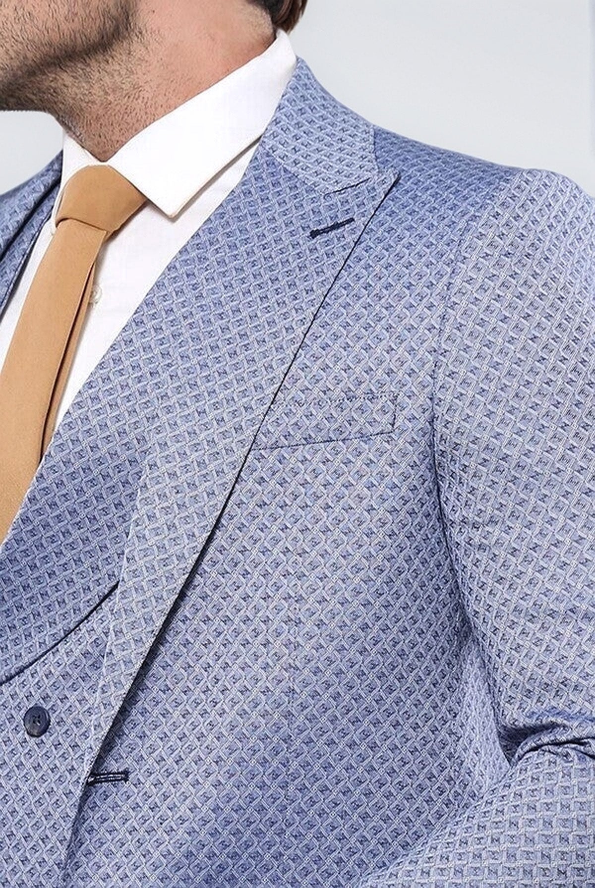 Self Patterned Vested Blue Suit | Wessi