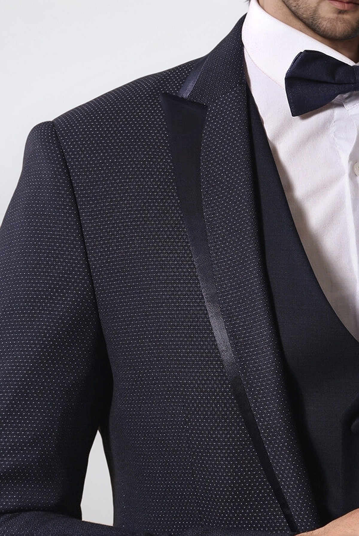 Dot Patterned Vested Dark Blue Wedding Suit | Wessi - Wessi