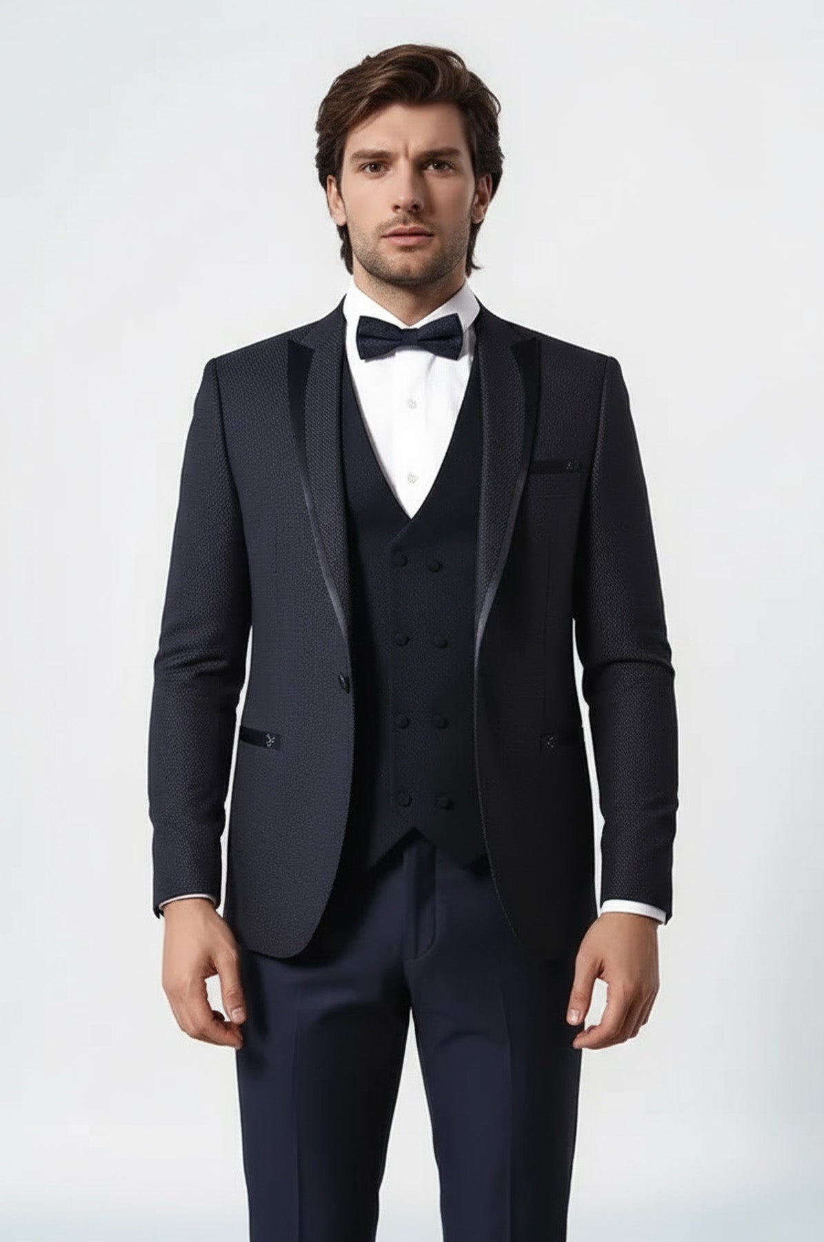 Dot Patterned Vested Dark Blue Wedding Suit | Wessi - Wessi