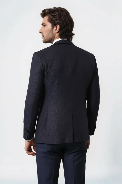 Dot Patterned Vested Dark Blue Wedding Suit | Wessi - Wessi