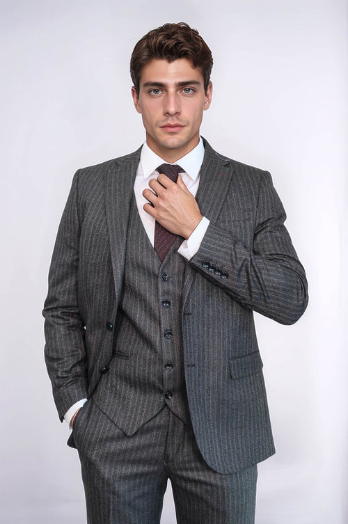 Striped Black Vested Suit - Wessi