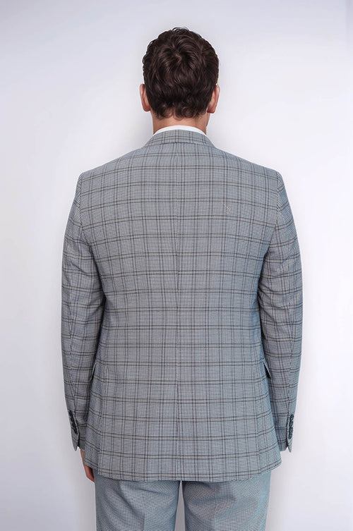 Plaid Slim-Fit Light Blue Men Suit - Wessi