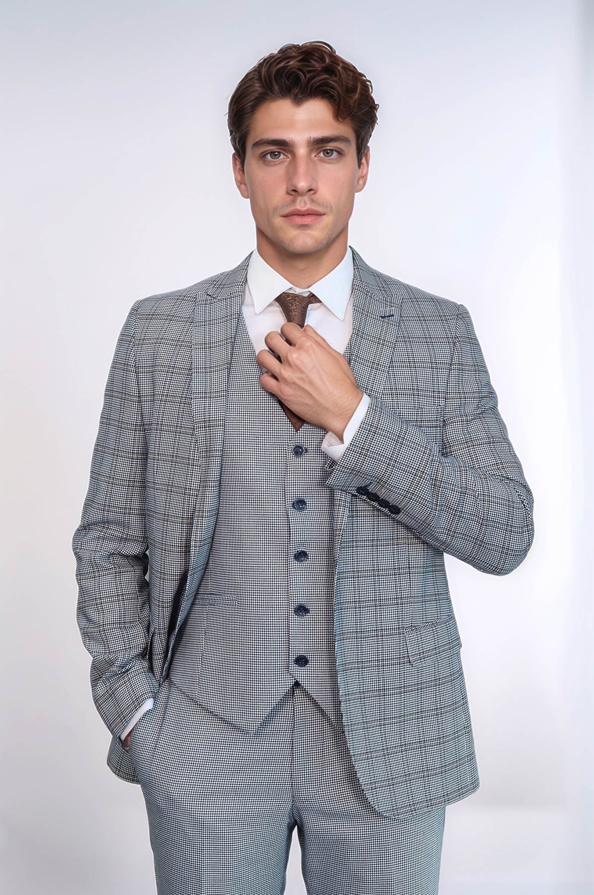 Plaid Slim-Fit Light Blue Men Suit - Wessi