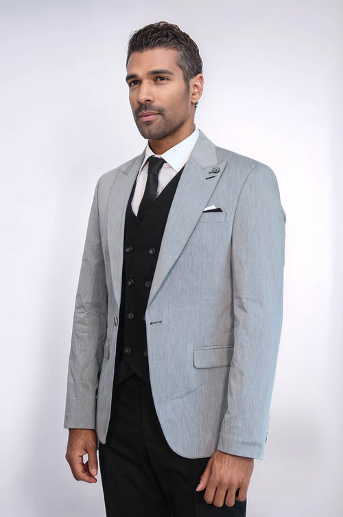 Black Double Breasted Vest Grey Men Suit - Wessi