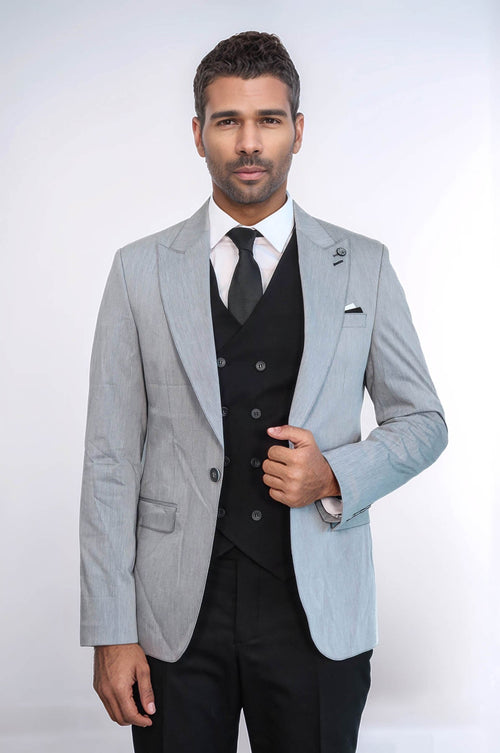Black Double Breasted Vest Grey Men Suit - Wessi