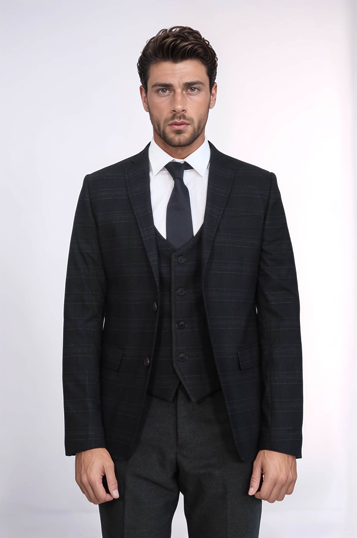 Plaid 3 Piece Black Suit | Wessi