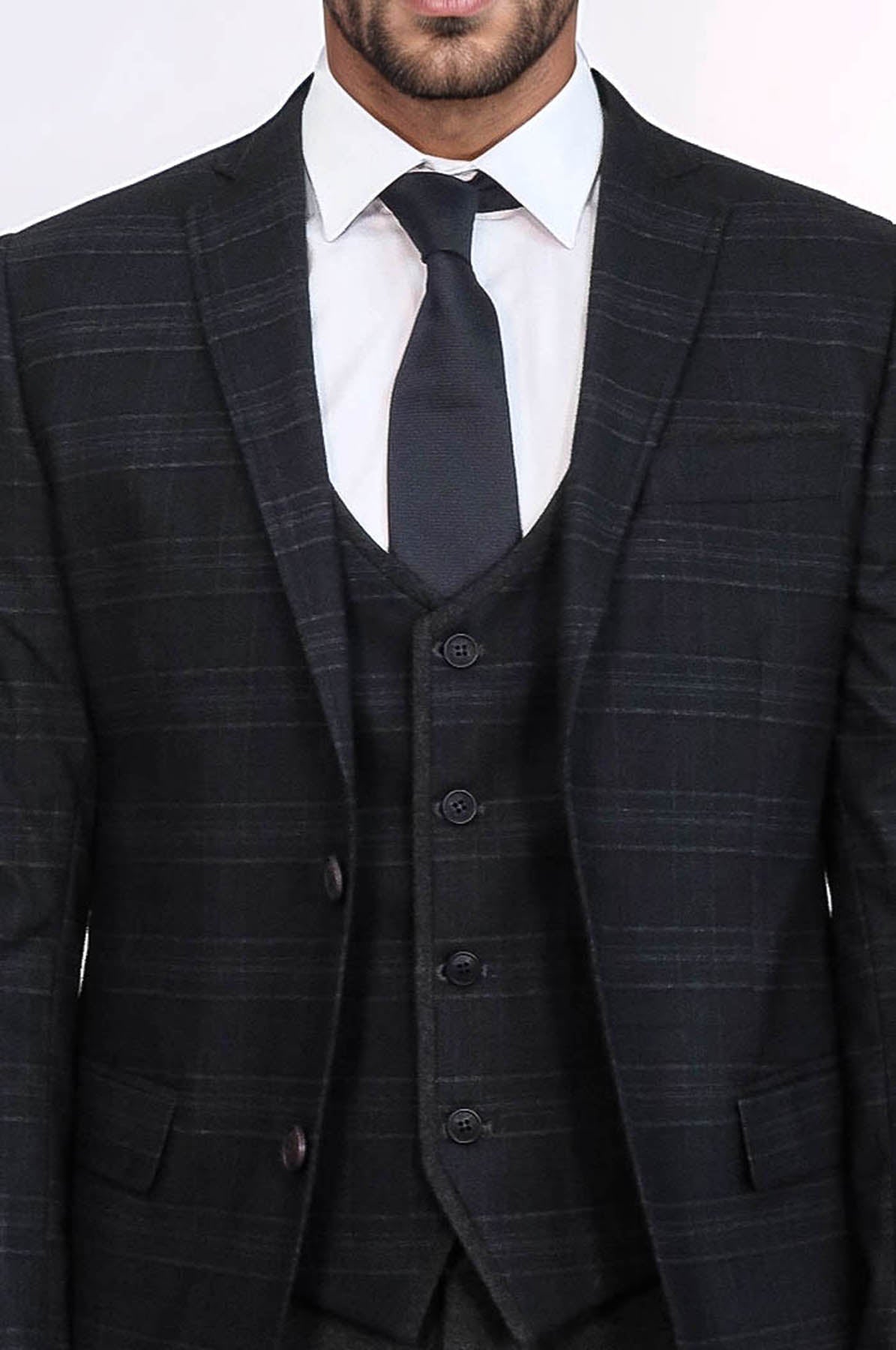 Plaid 3 Piece Black Suit | Wessi