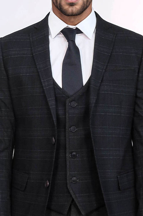 Plaid 3 Piece Black Suit | Wessi