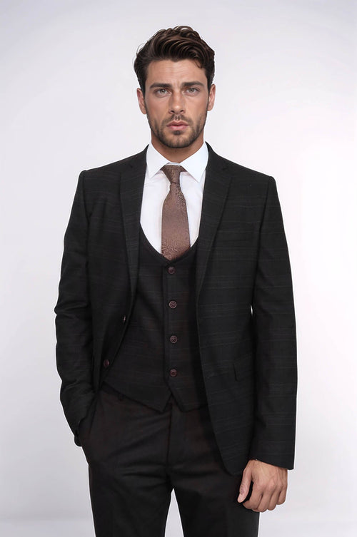 Brown Plaid Men's Winter 3 Piece Suit - Wessi