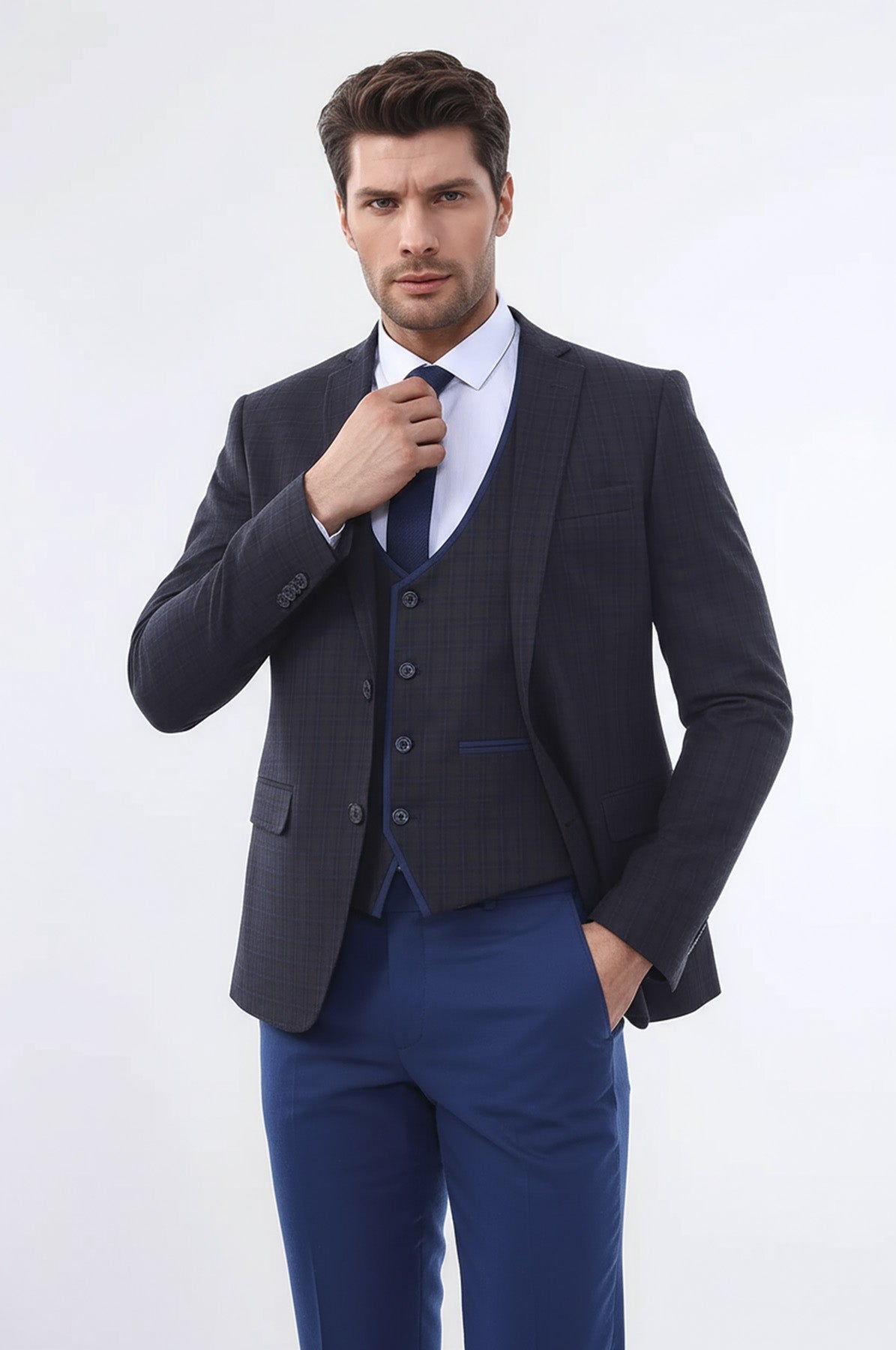 Brown Plaid Men's Winter 3 Piece Suit - Wessi