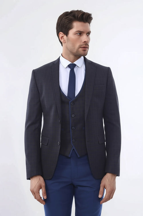 Brown Plaid Men's Winter 3 Piece Suit - Wessi