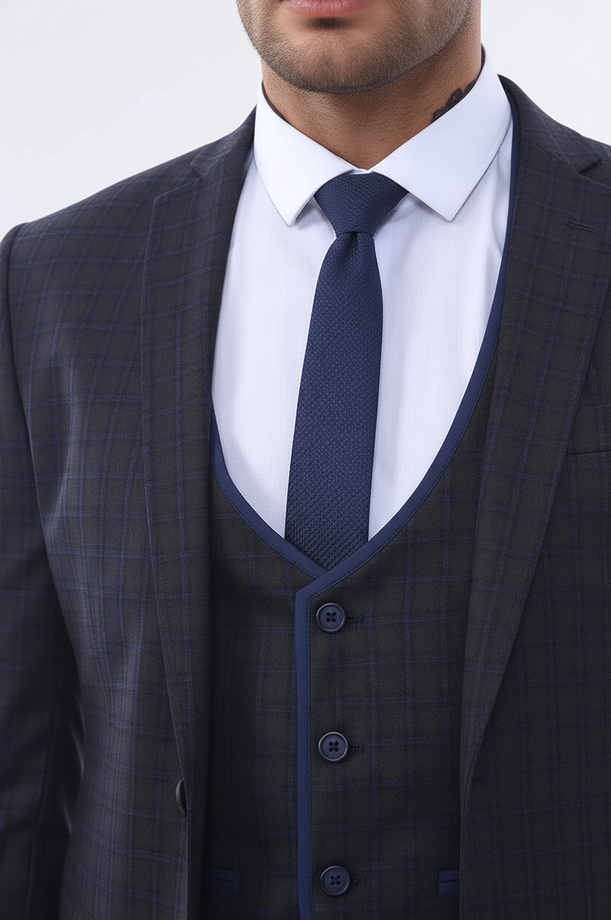 Brown Plaid Men's Winter 3 Piece Suit - Wessi