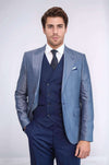 Navy Blue Self-Patterned Vested Suit | Wessi
