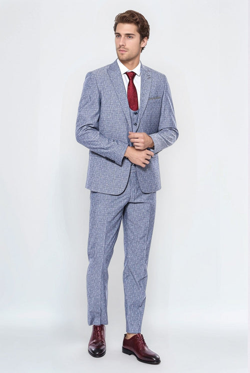 Linen Touch Blue Men's 3 Piece Suit - Wessi
