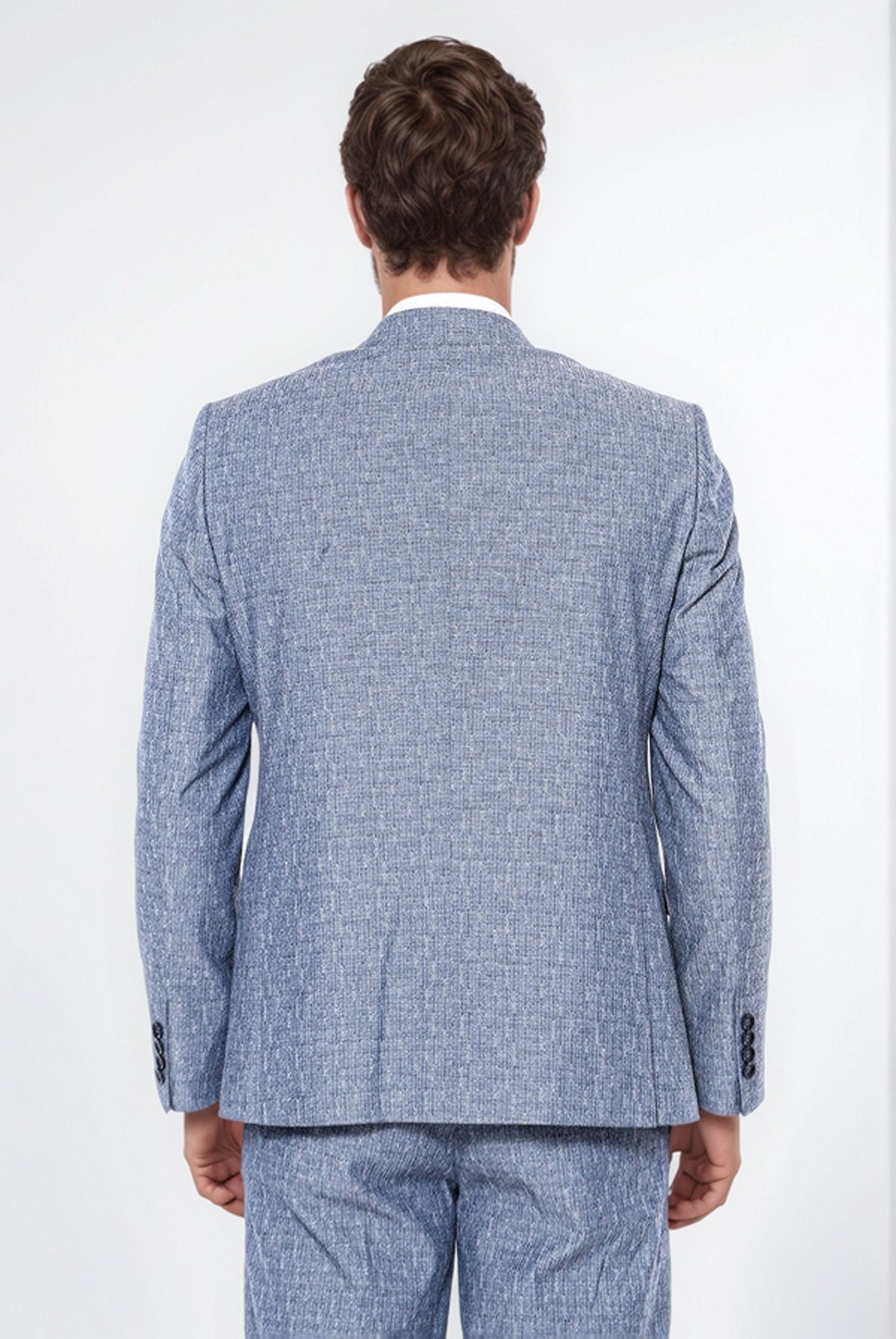 Linen Touch Blue Men's 3 Piece Suit - Wessi