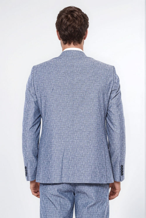 Linen Touch Blue Men's 3 Piece Suit - Wessi