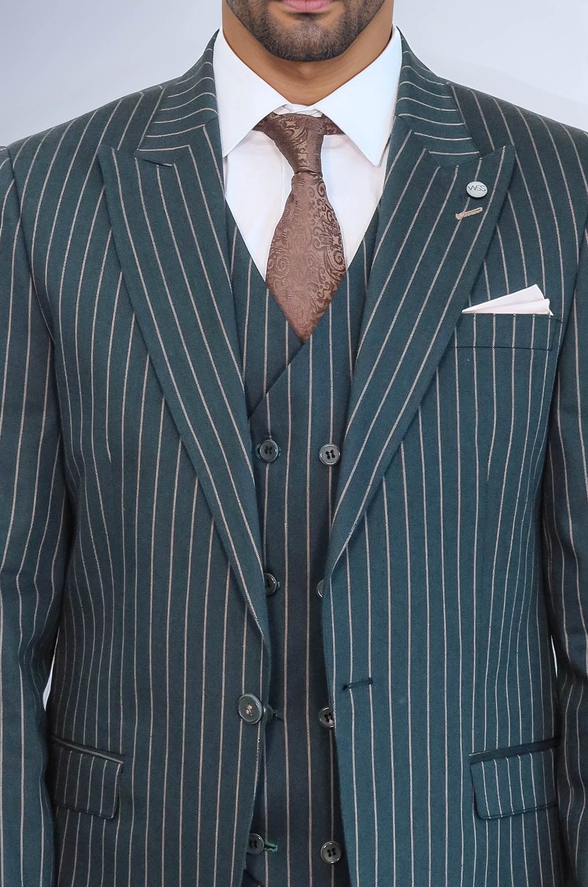 Striped Jacket Green Men's Suit | Wessi