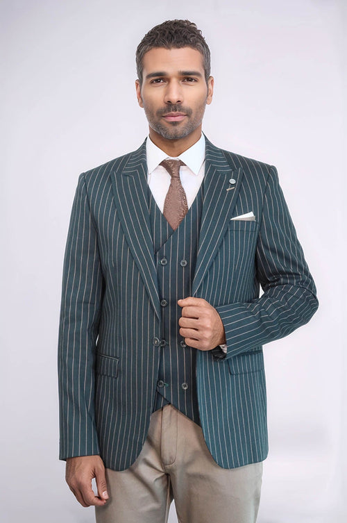 Striped Jacket Green Men's Suit | Wessi