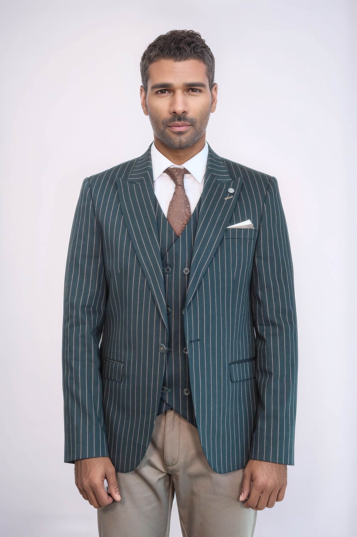 Striped Jacket Green Men's Suit | Wessi