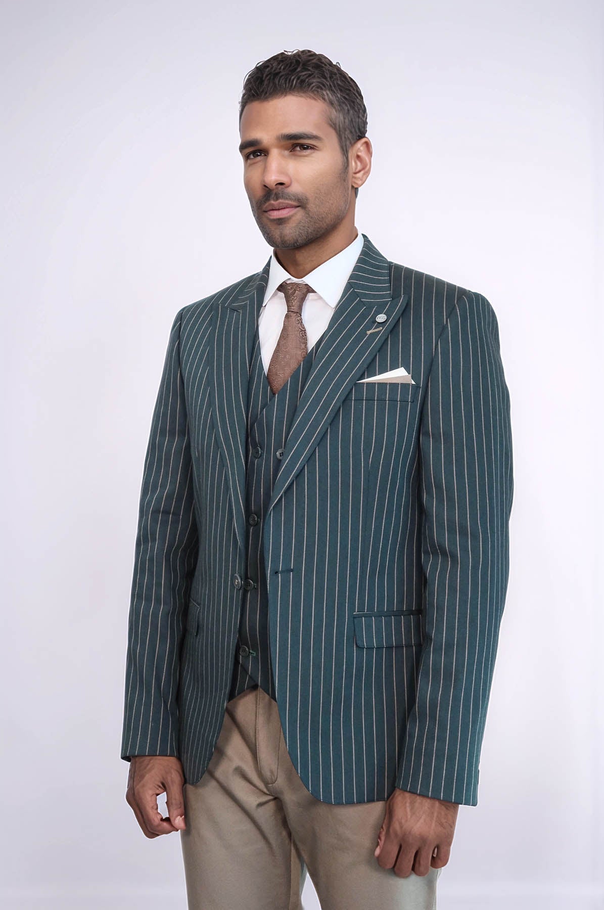 Striped Jacket Green Men's Suit | Wessi