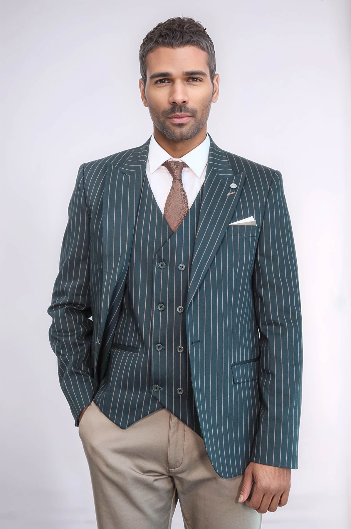 Striped Jacket Green Men's Suit | Wessi