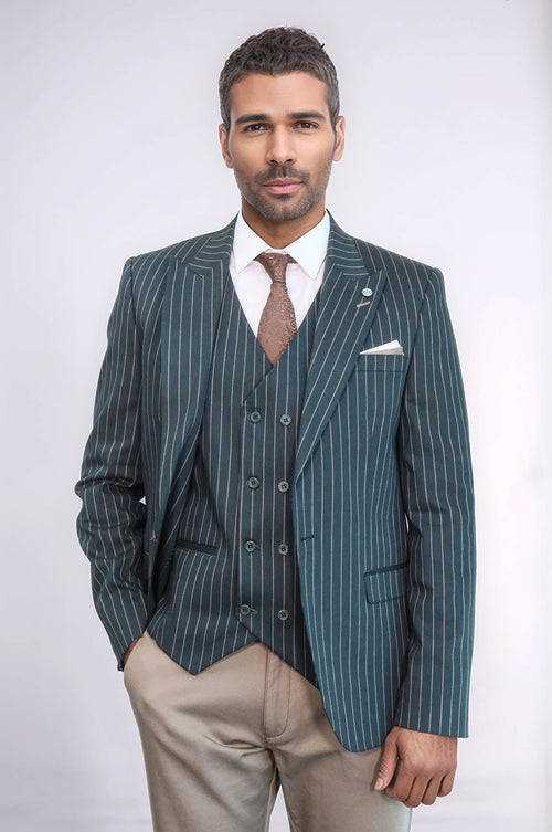 Striped Jacket Green Men's Suit | Wessi