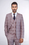 Burgundy Plaid Vested Slim Fit Italian Suit - Wessi