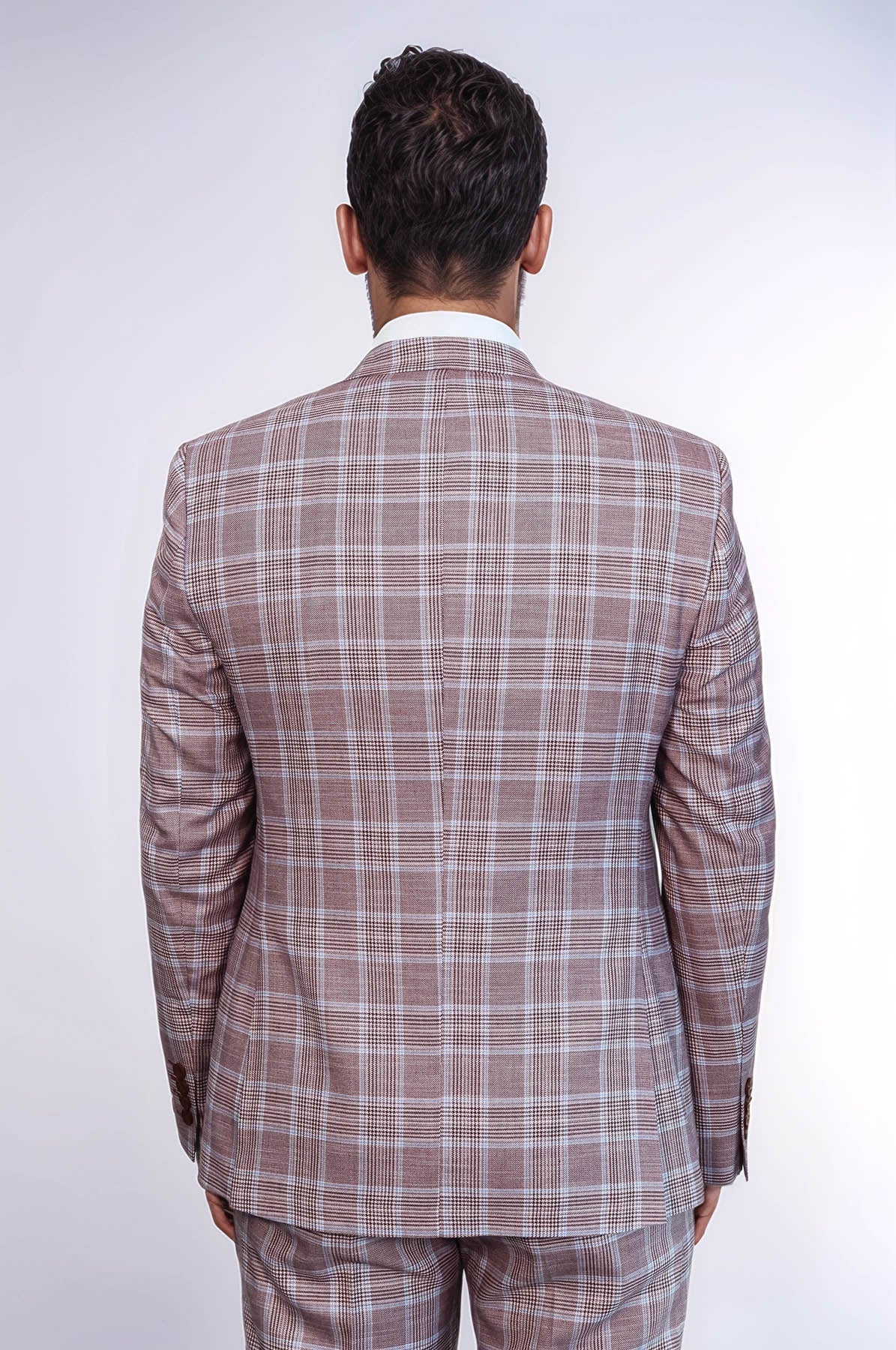Burgundy Plaid Vested Slim Fit Italian Suit - Wessi