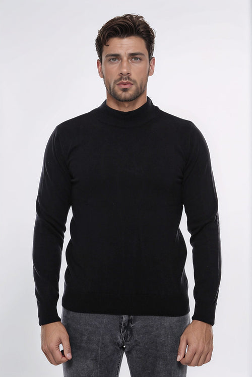 Half Turtleneck Black Knitwear Sweater - Wessi